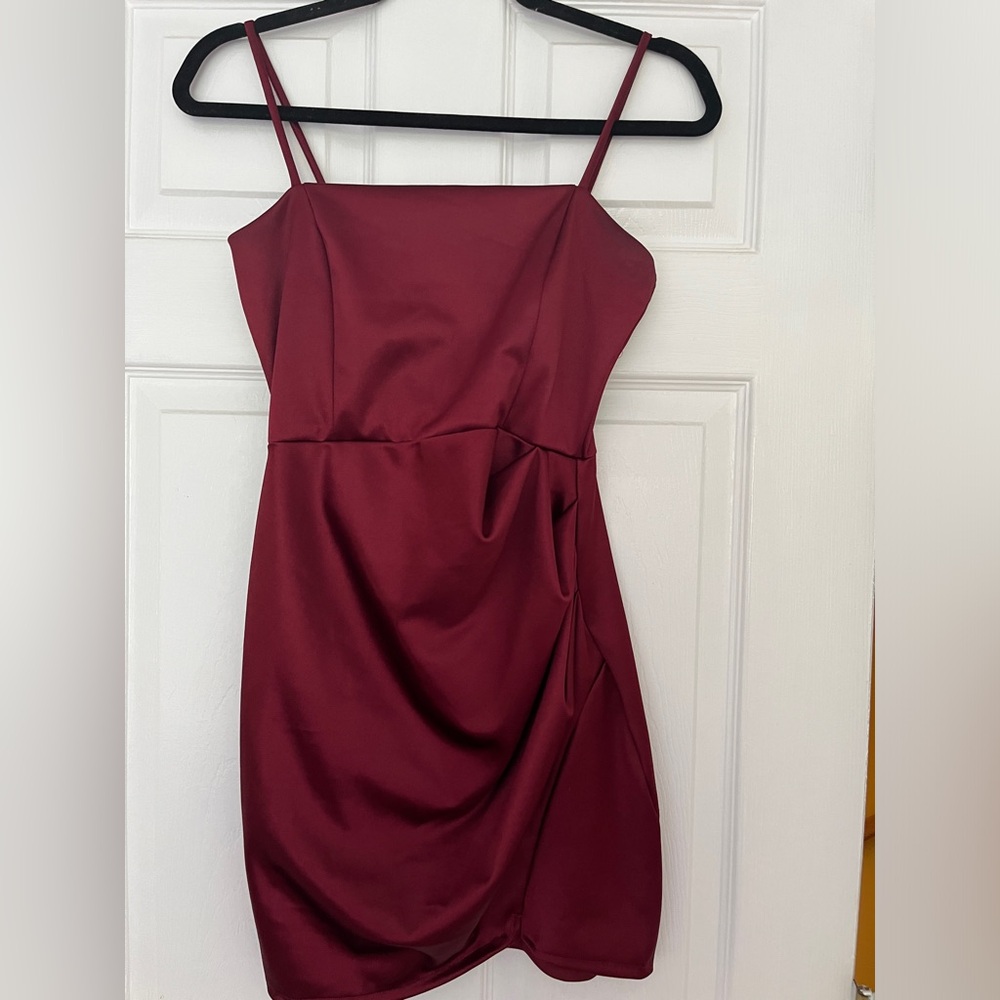 Burgundy satin homecoming dress